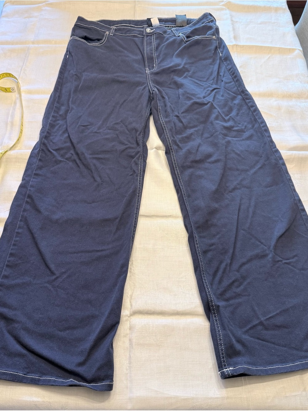 H&M Divided Wide Leg Twill Pants Navy Blue + White Contrast Stitching size 16